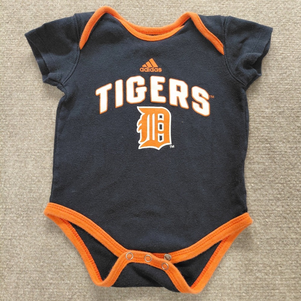 Adidas MLB Detriot Tigers Baby Girl Boy Bodysuit 6-9 M Navy Blue Orange Logo